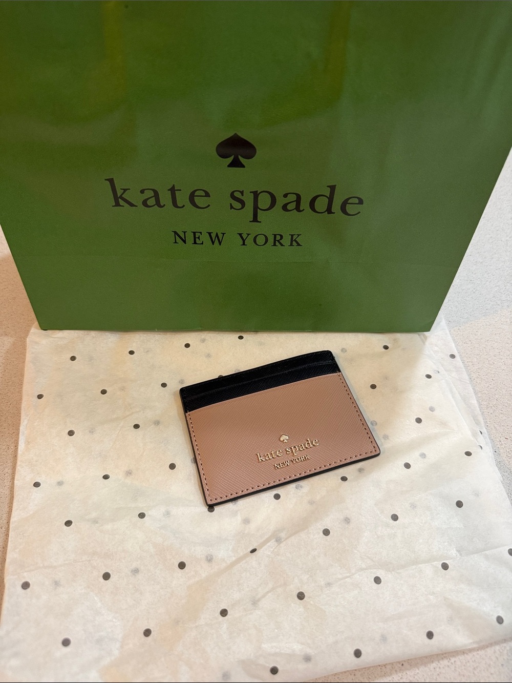 Kate Spade Two-Tone Card Holder - Tan & Black
